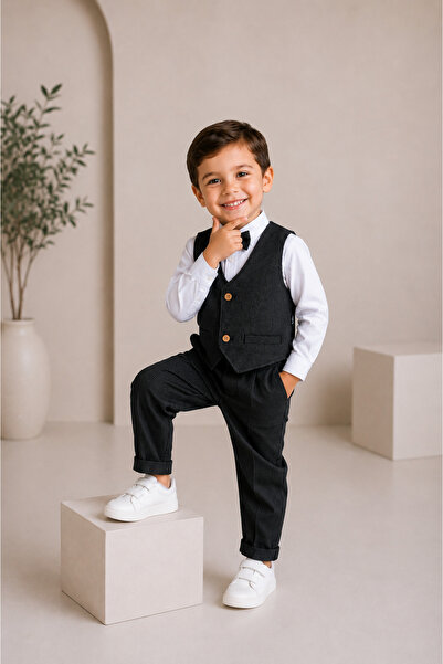 tinytrends Erkek Bebek&Çocuk Yelekli Çizgili Takım Elbise Özel Gün Doğum Günü Party
