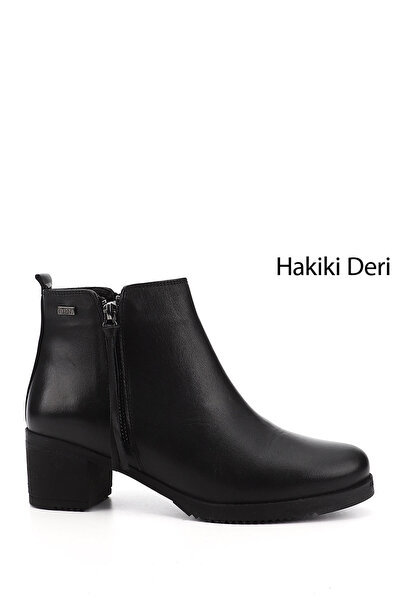GÖNDERİ(R) Kadın Siyah Fermuarlı Kalın Topuklu Hakiki Deri Bot