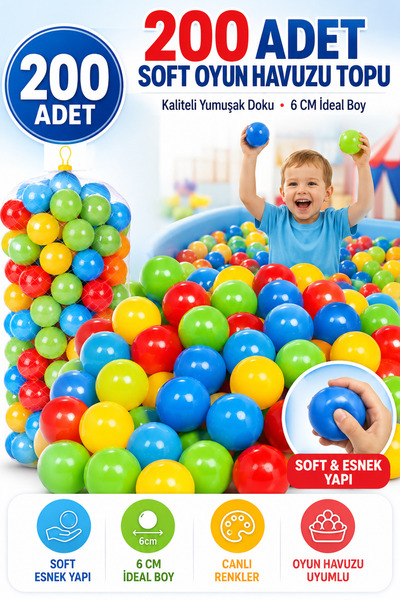 Genel Markalar Kaliteli Yumuşak Soft Doku 200 Adet Havuz Topu -  Filede Oyun ...