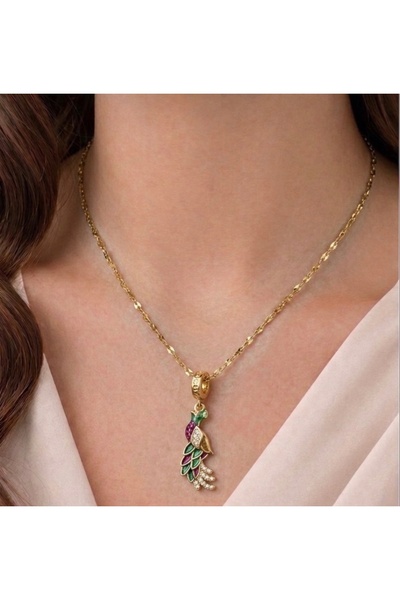 Lume Store Phoenix Detailed Colorful Stone Charmed 316L Steel Necklace