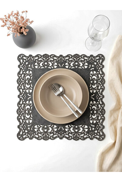 Ergüven Home Koyu Gri Süet Kumaş Kare Supla Amerikan Servis Takımı 6'lı 35x35cm