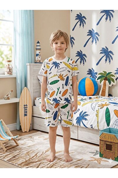 tusem butik homewear Σετ καλοκαιρινές πιτζάμες για αγόρια με βαμβακερό λευκό ...