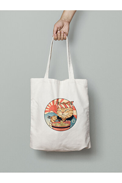 Akumastik Mačka jede ramen, slatka platnena torba 35x40cm - Anime torba - Tot...