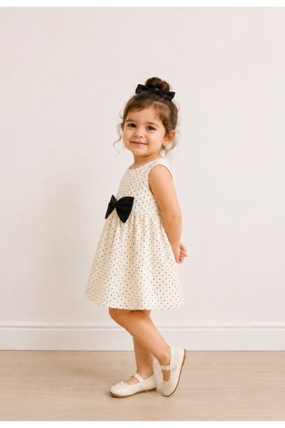 FURYATEX Girl's Polka Dot Muslin Dress 100% Cotton Dress with Bow Detail