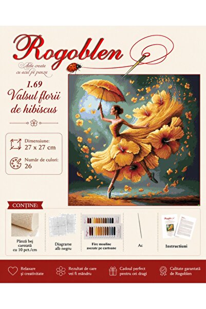 Rogoblen Tapiserie de cusut Valsul Floarei Hibiscus - set de tapiserie cu pân...