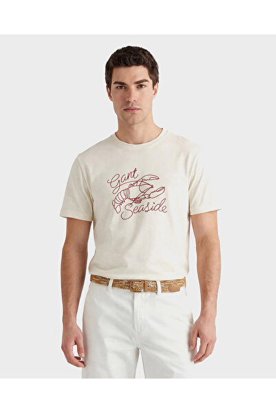 Gant Erkek Krem Bisiklet Yaka Regular Fit T-Shirt