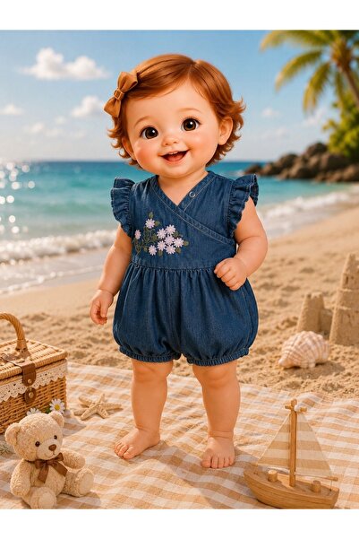 Jolly Joy Çiçek Nakışlı Kot Tulum