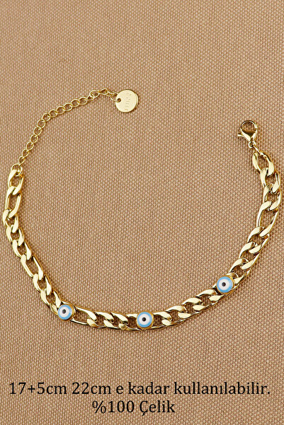 Steel Bracelet-Evil Eye Beaded Chain Bracelet No Darkening Fade 316L Steel Bracelet 17+5cm