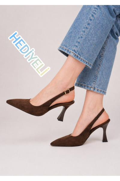 oliviashoes KADIN KAHVE SÜET TOKALI SİVRİ BURUN ŞIK 9 CM TOPUKLU STİLETTO AYA...
