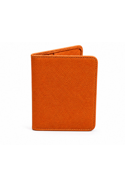 Basics&More Unisex Orange Real Leather Minimalist Slim Credit Card Holder and...