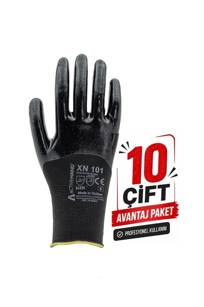ACTIVEHAND XN-101 Nitril Kaplama İş Eldiveni Siyah 10 Çift