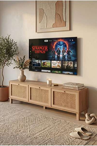 Robin Home Arizona Tv Ünitesi Sehpası Ahşap Ayaklı 3 Ahşap Jüt Kapaklı 180cm ...