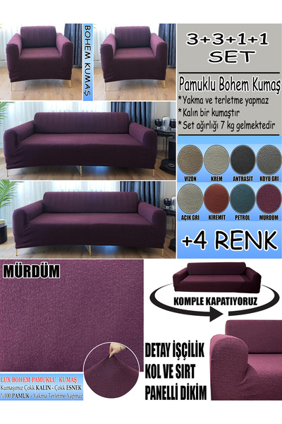 İLYEVTEKSTİLİ BOHEM PAMUKLU KUMAŞ KOLTUK KILIFI SETİ - 3+3+1+1 SET 7 KG GELME...