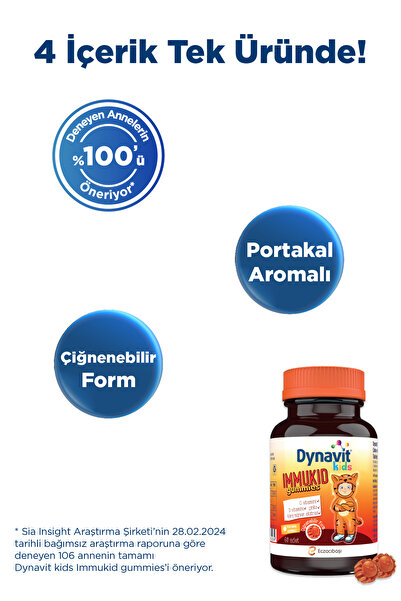 Dynavit Kids Immukid Gummies 60 Çiğnenebilir x2– Çocuklar için C&D Vitamini, Kara Mürver - Bağışıklık&Enerji