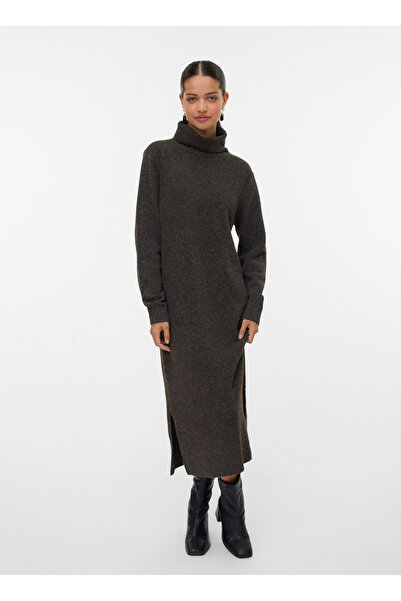 Vero Moda Kahverengi Kadın Balıkçı Yaka Elbise VMBOOM LS ROLLNECK DRESS GA