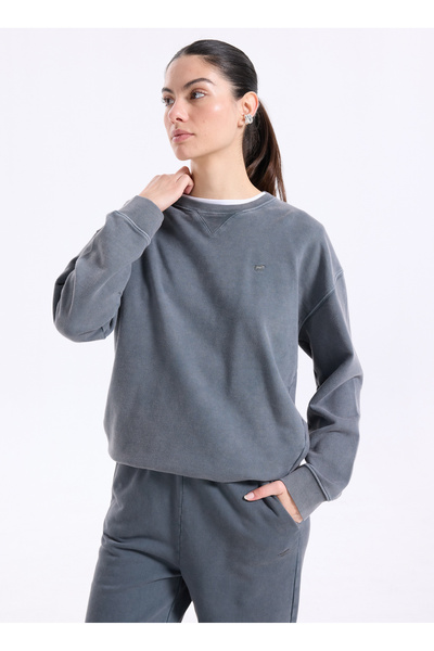 Mustang Antrasit Kadın Bisiklet Yaka Relaxed Nakışlı Sweatshirt M5WL-SWT1008