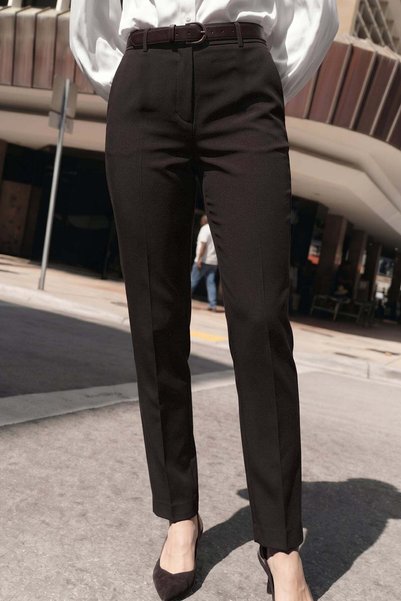 Sateen Elastic Waist Classic Trousers - Brown