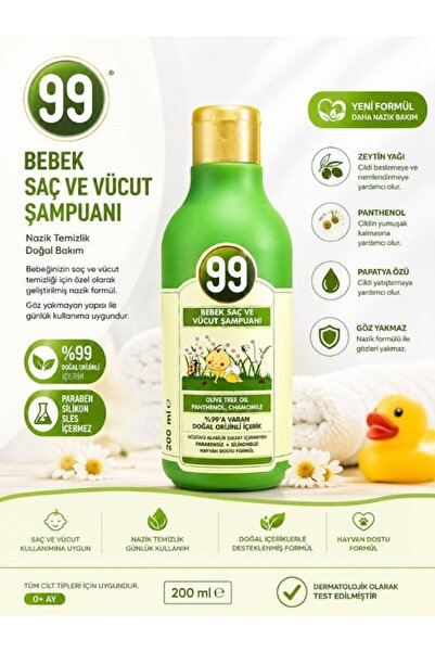 99 Bebek Şampuanı 200 ml Saç ve Vücut İçin Hassas Ciltlere Uygun Bebek Bakım ...