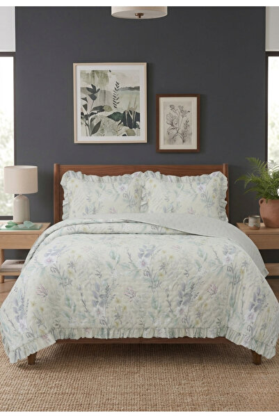 LALHOME Flowers Çift Kişilik Yatak Örtüsü Seti 240x260cm - Volanlı 2 Yastıklı...