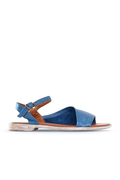 BUENO Pantofi Sandale plate de damă din piele albastră 01wn5001