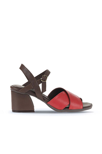 Bueno Shoes Sandale cu toc pentru femei din piele maro roșie 01wa3500