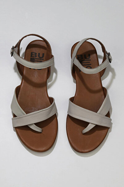 Bueno Shoes Γκρι Δερμάτινα Γυναικεία Σανδάλια Flat 01wu7419