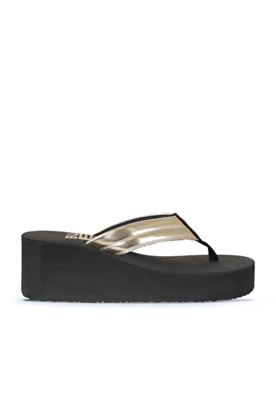 Bueno Shoes Ayna ženske papuče na tanku petu - zlatne, mekane, mat 26wt190664