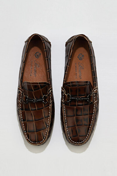 Bueno Shoes Pantofi casual pentru bărbați din piele de crocodil maro 05ms2021