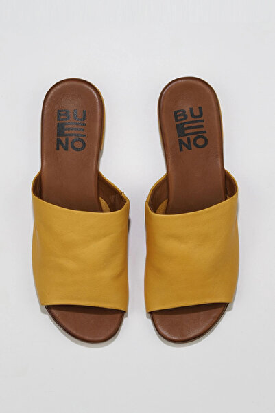 Bueno Shoes Κίτρινες δερμάτινες γυναικείες φλατ παντόφλες 01wu3100