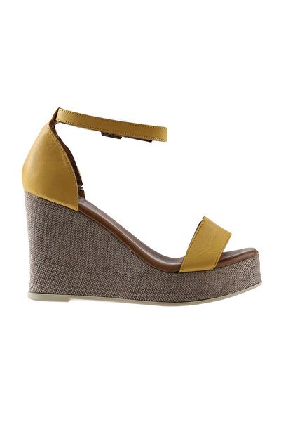 Bueno Shoes صندل إسبادريل نسائي بكعب عريض من الجلد الأصفر 01wu7200