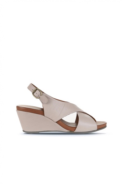Bueno Shoes Sandale cu toc cu pană pentru femei din piele gri 01wj1501