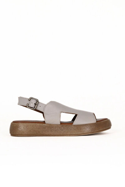 Bueno Shoes Sandale plate de damă din piele gri 01we1903