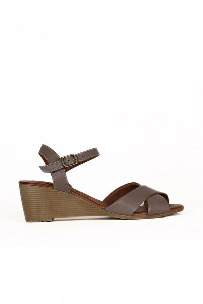 Bueno Shoes Sandale cu toc cu pană pentru femei din piele gri 01we4003