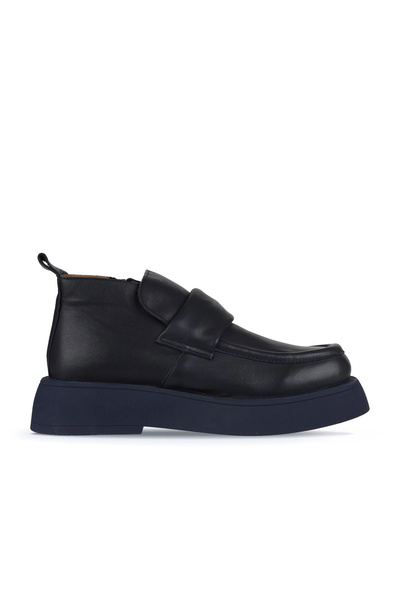 Bueno Shoes Cizme plate de damă din piele albastru marin 01wz6402