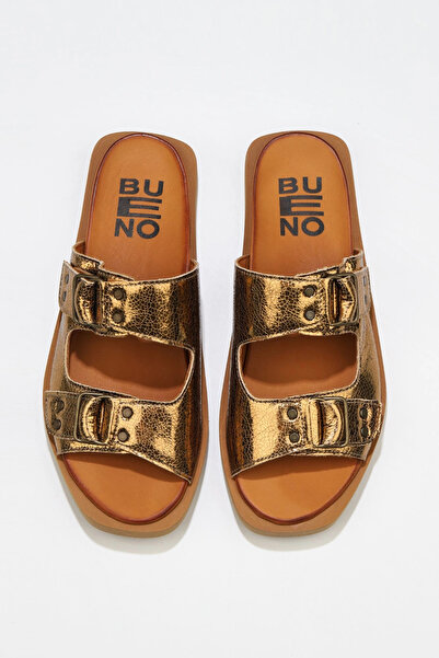 Bueno Shoes Papuci plati pentru femei din piele bronz stralucitor - 01wu3307