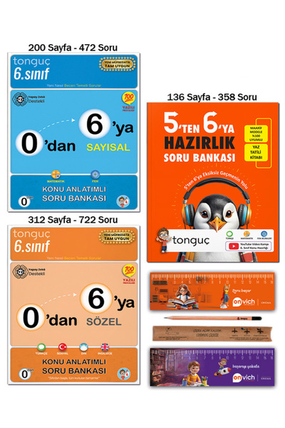 Tonguç Yayınları 6. Sınıf 5 ten 6 ya Hazırlık Yaz Tatili Seti 3 Kitap