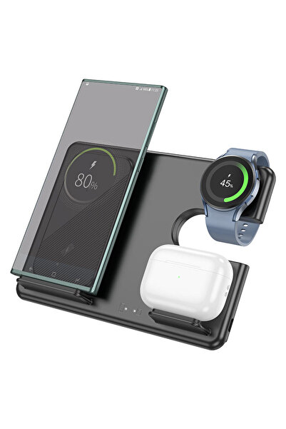 Hoco Stație de încărcare pentru telefoane, ceas Samsung, AirPods, 15W - - Negru
