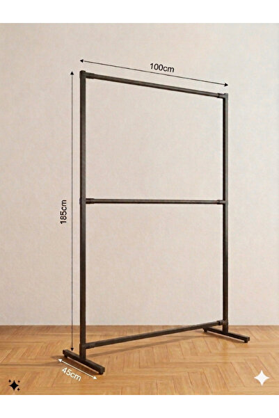 NovaLand Metal İki Katlı Konfeksiyon Ayaklı Elbise Askılık Tekerlekli 185x100x45