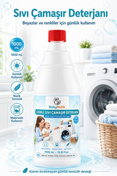 BabyMatik Bebekler İçin Sıvı Çamaşır Deterjanı, 1 Litre, Paraben Ve SLS İçerm...