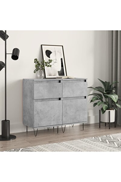 Concept Servante, 2 buc., gri beton, 40x35x70 cm, lemn prelucrat