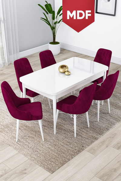 Canisa Concept Lia Serisi 80x132 MDF Açılabilir Mutfak Masası Takımı Beyaz Ma...