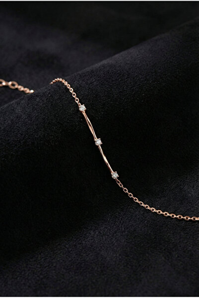 Roza Silver 925 Ayar Zirkon Taşlı Rose Üç Taşlı Minimal Gümüş Bileklik