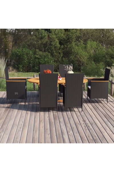 Concept Set mobilier de grădină, 7 piese, negru, poliratan