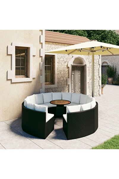 Concept Set mobilier de grădină cu perne, 9 piese, negru, poliratan