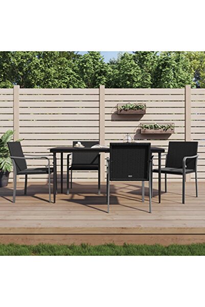 Concept Scaune de grădină cu perne 4 buc. negru 56x59x84 cm poliratan