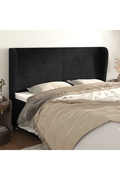 Concept Tăblie de pat cu aripioare, negru, 203x23x118/128 cm, catifea