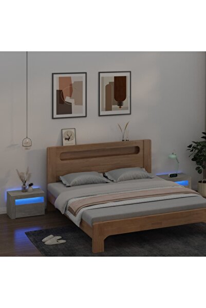 Concept Noptiere cu LED-uri, 2 buc., gri beton, 60x35x40 cm
