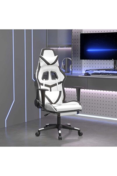 Concept Scaun de gaming masaj/suport picioare alb/negru piele