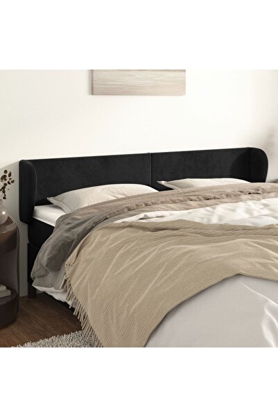 Concept Tăblie de pat cu aripioare negru 183x23x78/88 cm catifea