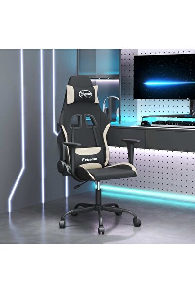 Concept Scaun de gaming pivotant, negru și crem, material textil